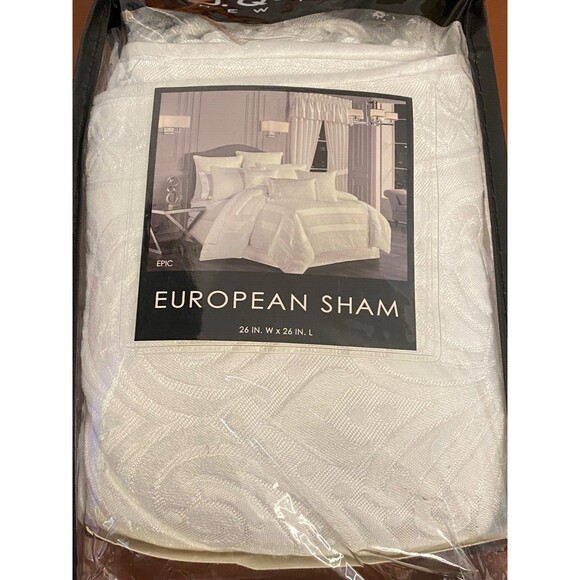NIP J Queen New York White Euro Sham (1) EPIC 26" x 26" Jacquard Satin Sheen $85 - Picture 6 of 10